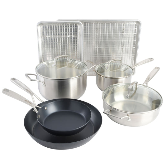 Babish 12 Piece Stainless Steel Carbon Steel & Aluminum Essential Cookwar