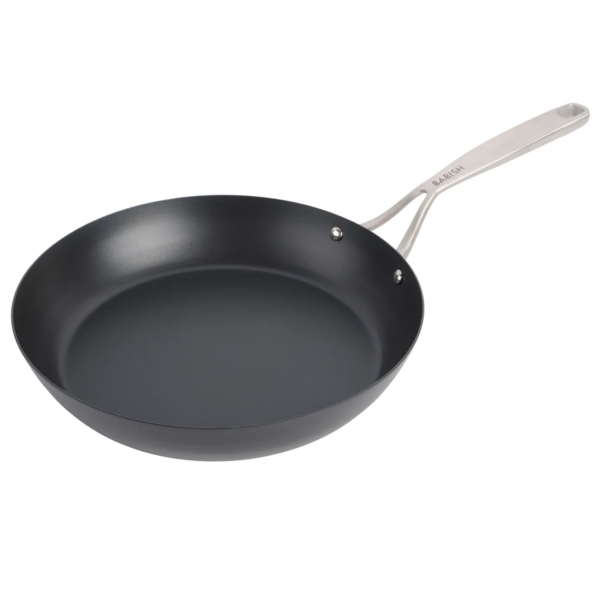 Babish 12" Round Blue Carbon Steel Double Riveted Fry Pan in Black
