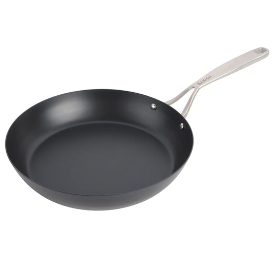 Babish 12" Round Blue Carbon Steel Double Riveted Fry Pan in Black
