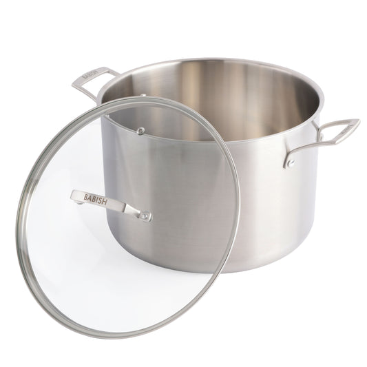 Babish 12 Qt Tri-Ply Stainless Steel Professional Grade Stock Pot in Silver
