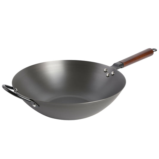 Babish 14" Carbon Steel Flat Bottom Wok in Black