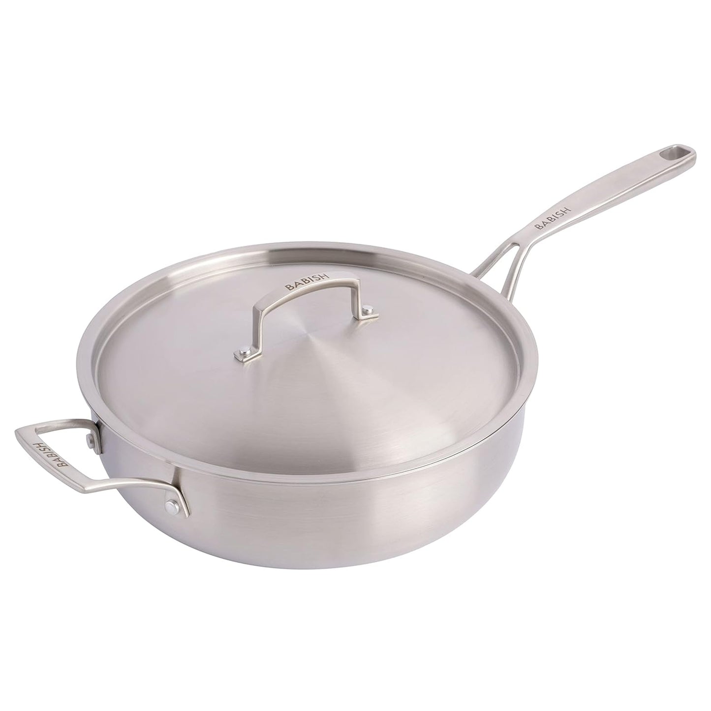Babish 5 Qt Stainless Steel Tri-Ply Saute Pan w Lid in Silver