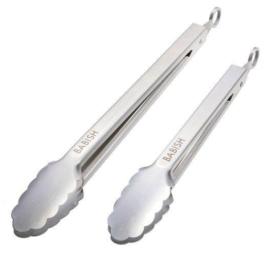 Babish 2 Piece Stainless Steel Scalloped Tong Set Silver