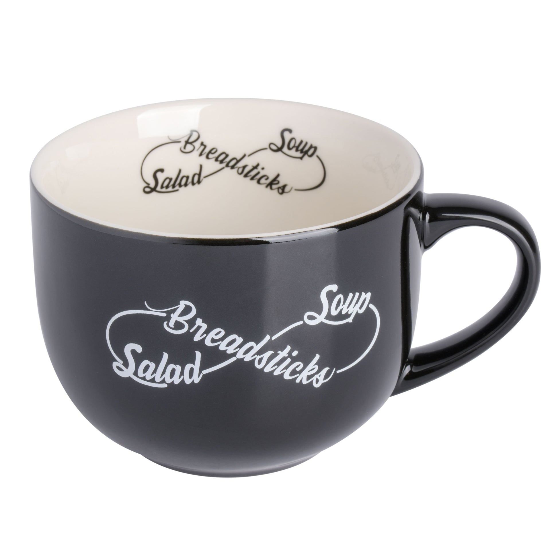Babish 17 oz Wide Fine Ceramic Breadstick Soup & Salad Mug in Black
