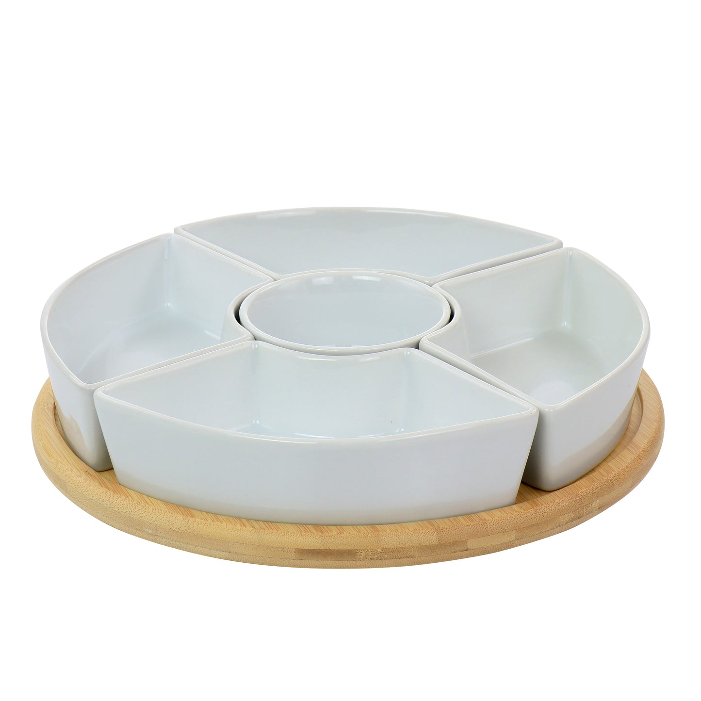 Gibson Elite Gracious Dining 6 Piece Tidbit Dish Set w Rotating Wood Base