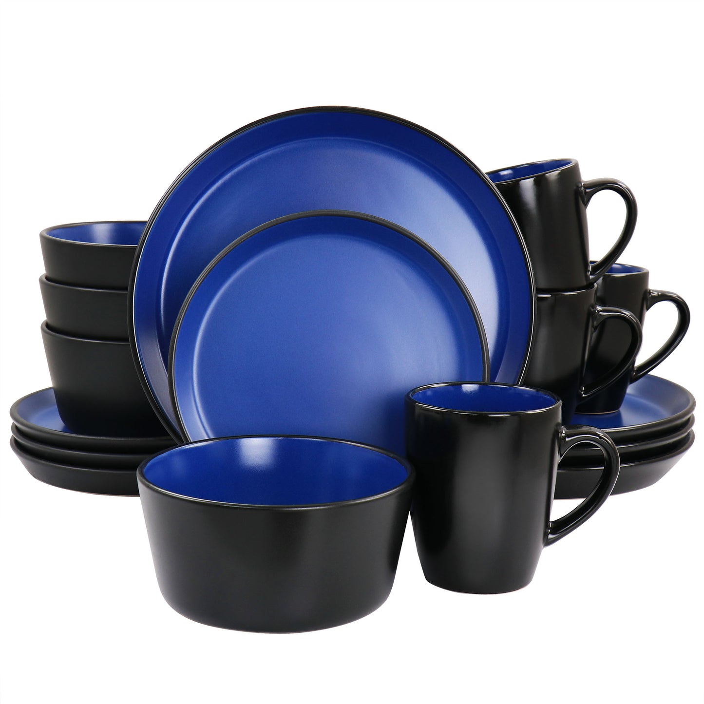 Gibson Home Laramie Blue Stoneware 16 Piece Dinnerware Set in Blue & Black