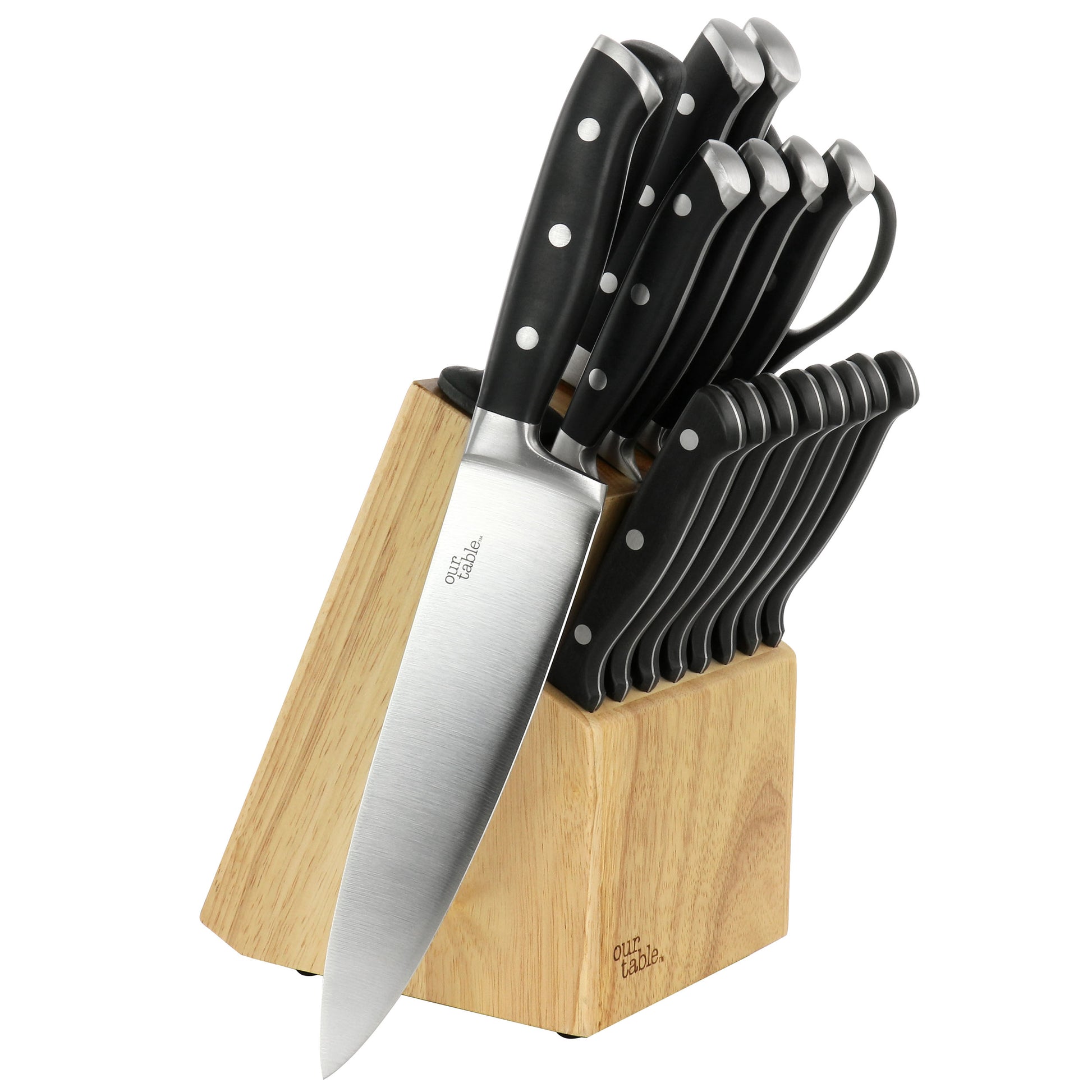 Our Table 18 Piece Stainless Steel Forged Triple Riveted Cutlery Block Set in Bl