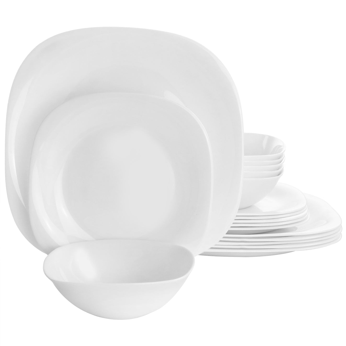Gibson Ultra Piazza 18 Piece Soft Square Tempered Opal Glass Dinnerware Set in