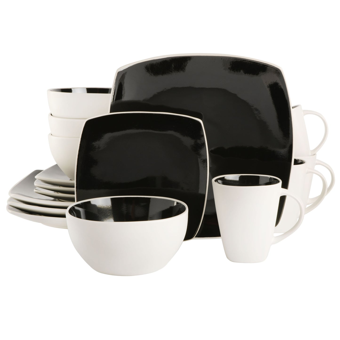 Gibson Elite Soho Lounge 16 Piece Stoneware Dinnerware Set Black/White