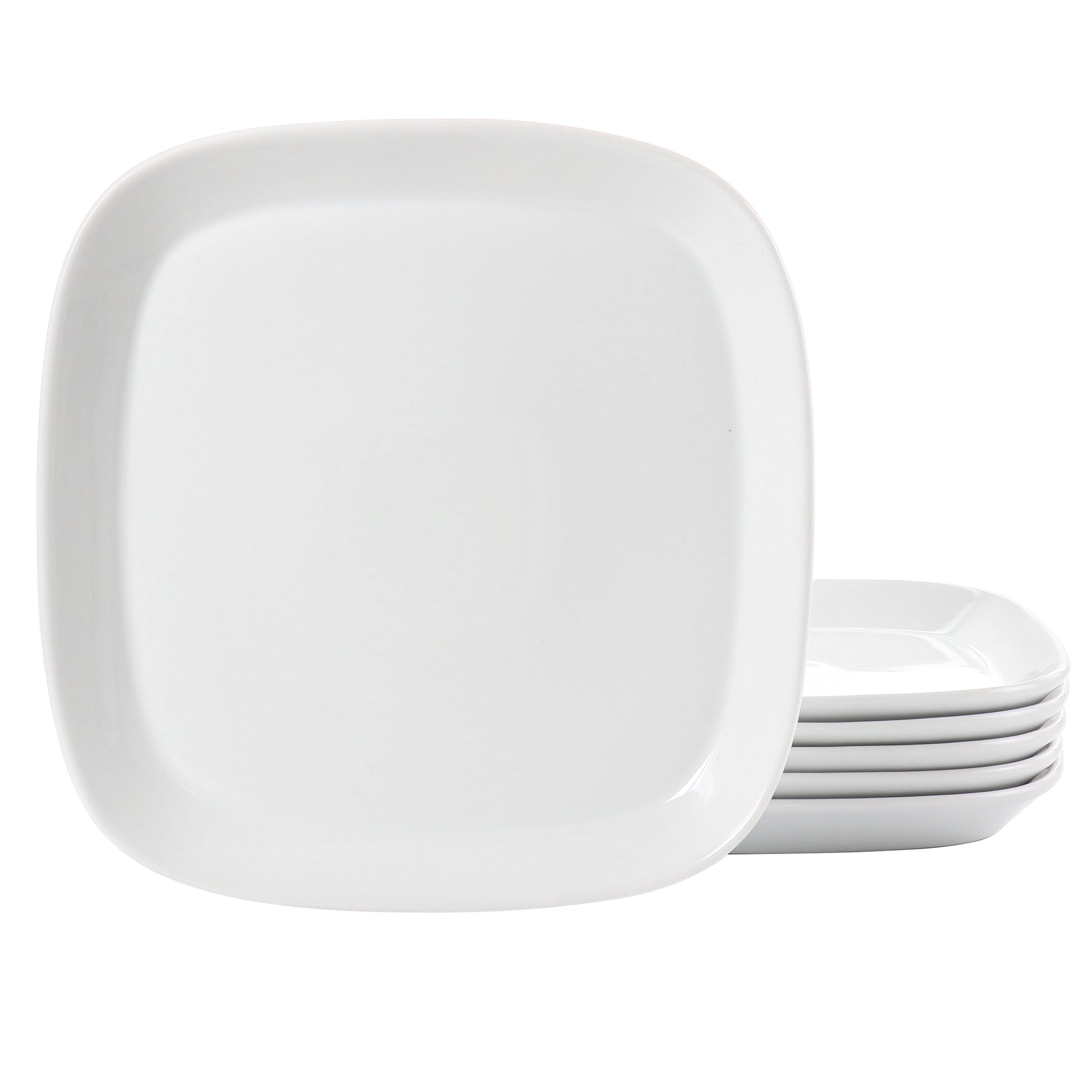 Our Table Simply White 6 Piece 10" Square Fine Ceramic Dinner Plate Set in White