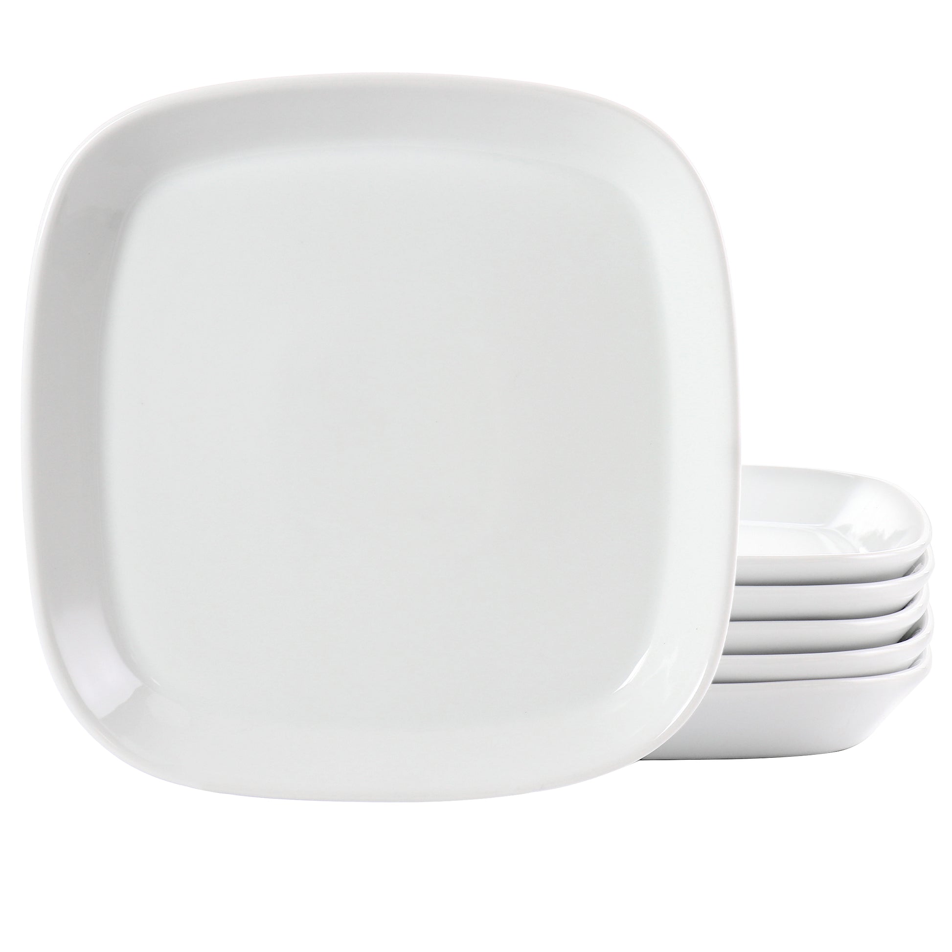 Our Table Simply White 6 Piece 8" Square Fine Ceramic Salad Plate Set in White