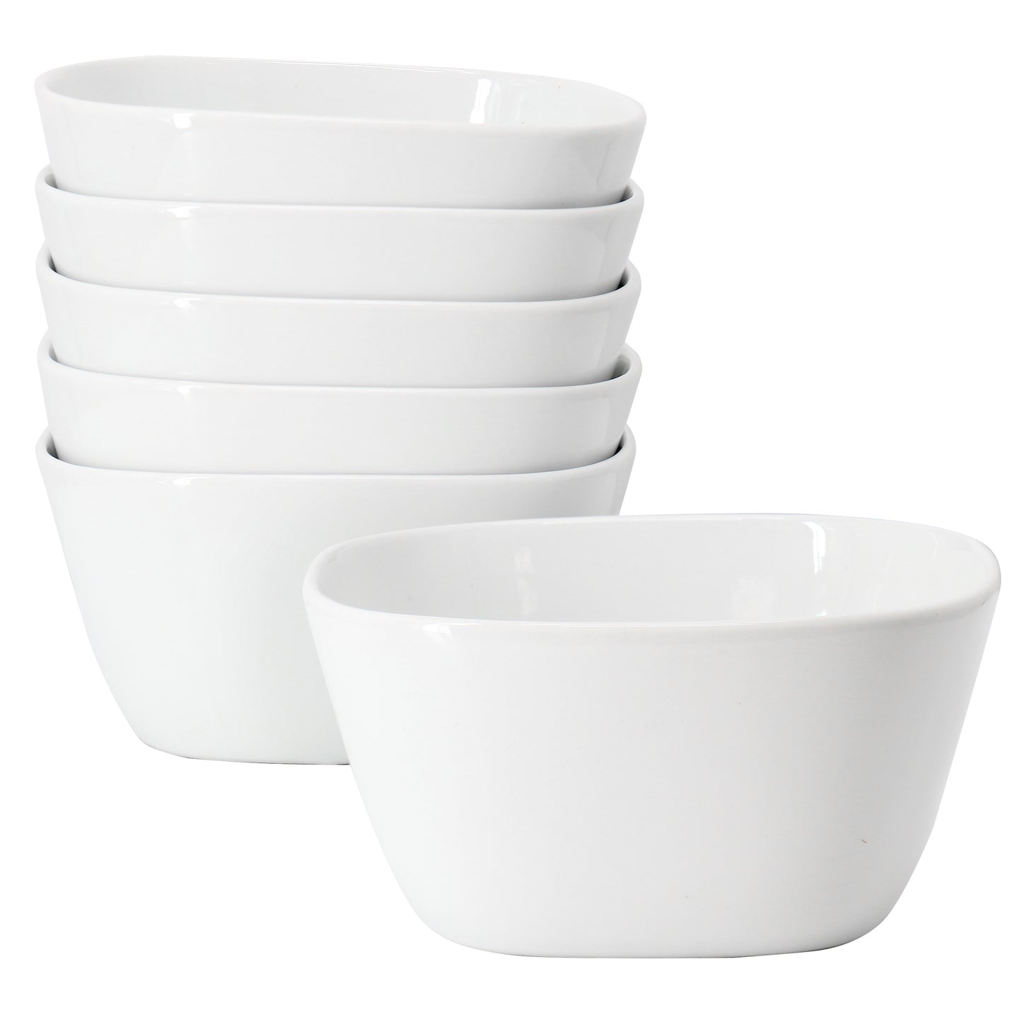 Our Table Simply White 6 Piece 6" Porcelain Soft Square Cereal Bowl Set