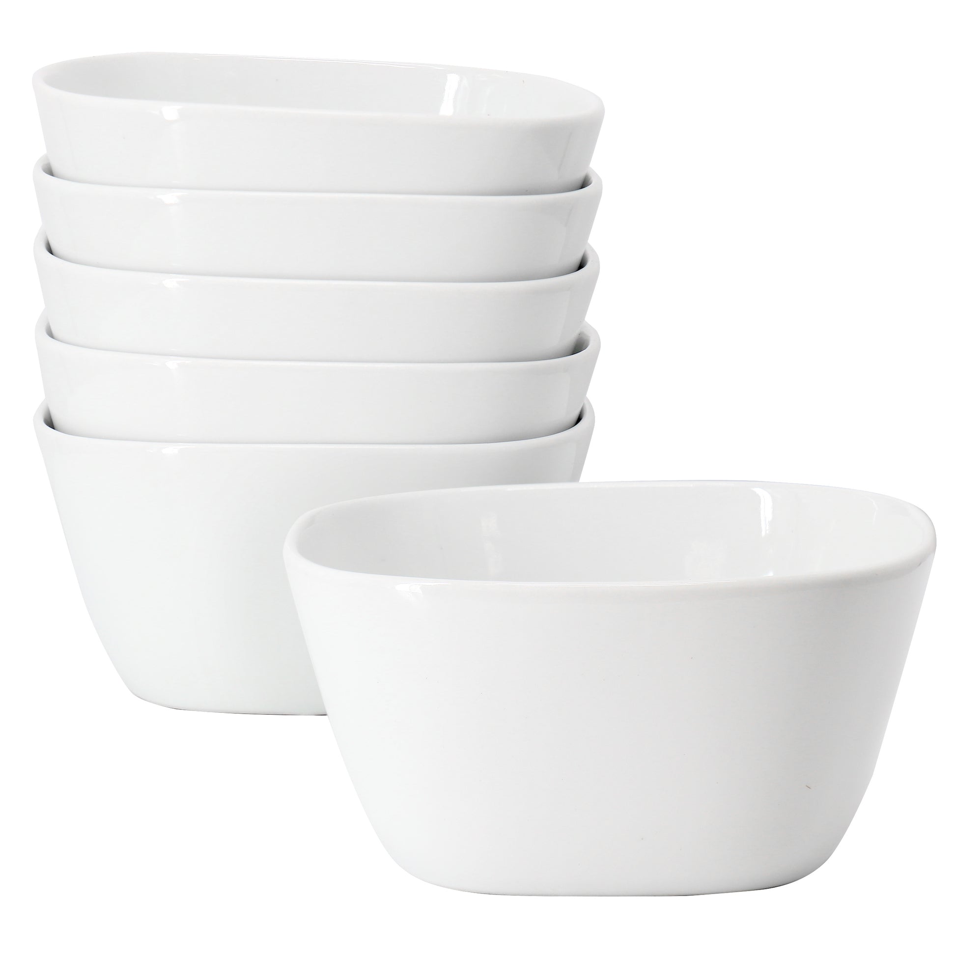 Our Table Simply White 6 Piece 6" Porcelain Soft Square Cereal Bowl Set