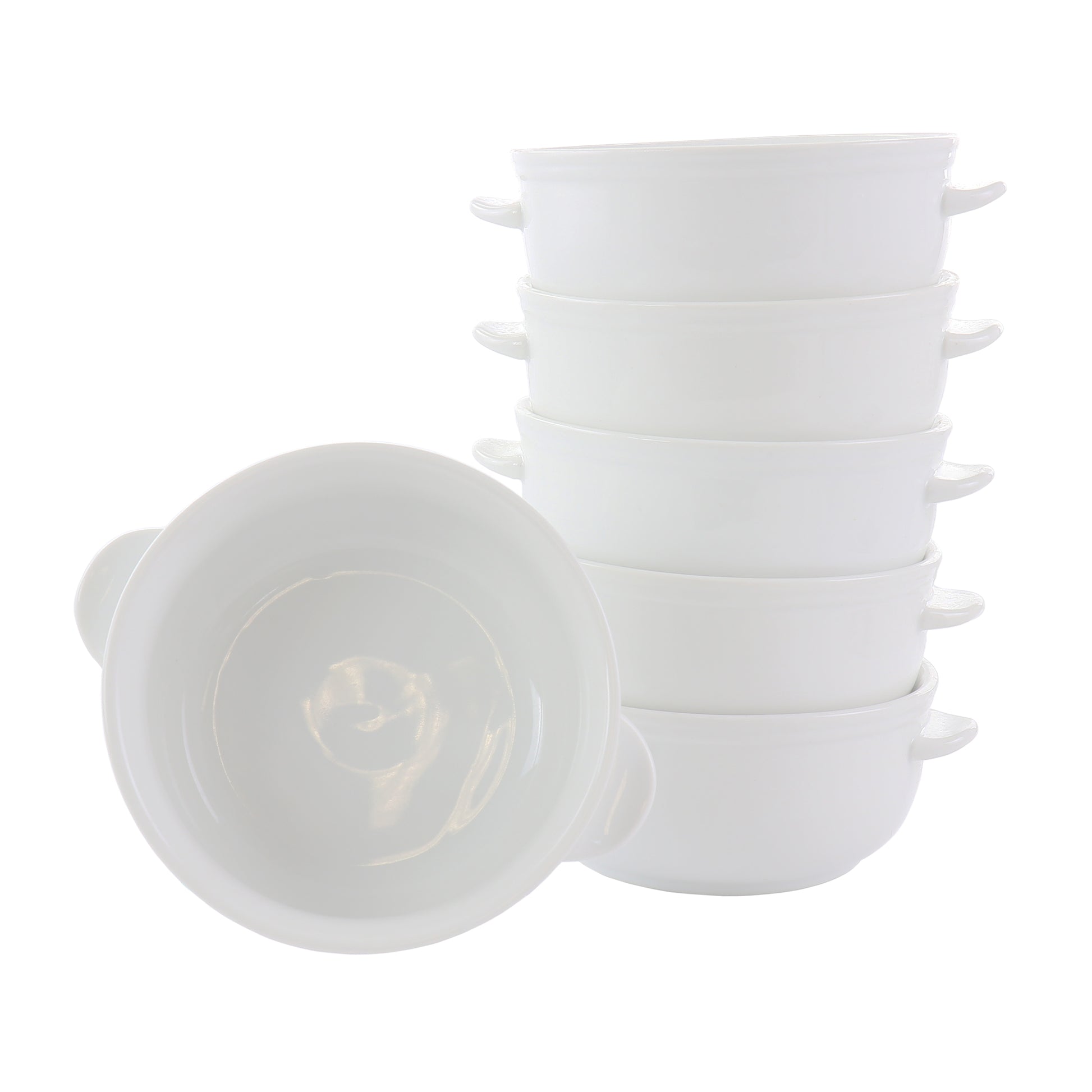 Our Table Simply White 6 Piece 5.5" Porcelain Double Handle Bistro Bowl Set