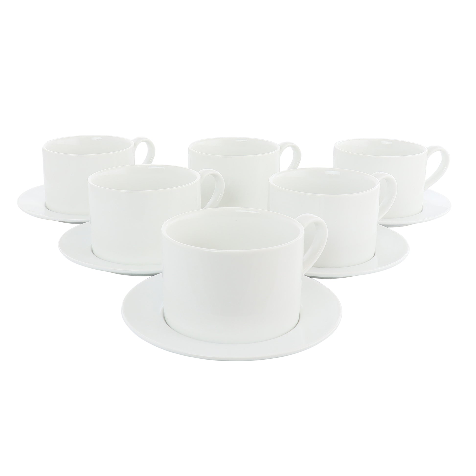 Our Table Simply White 6 Piece 3.75" Porcelain Cups w Saucers Set