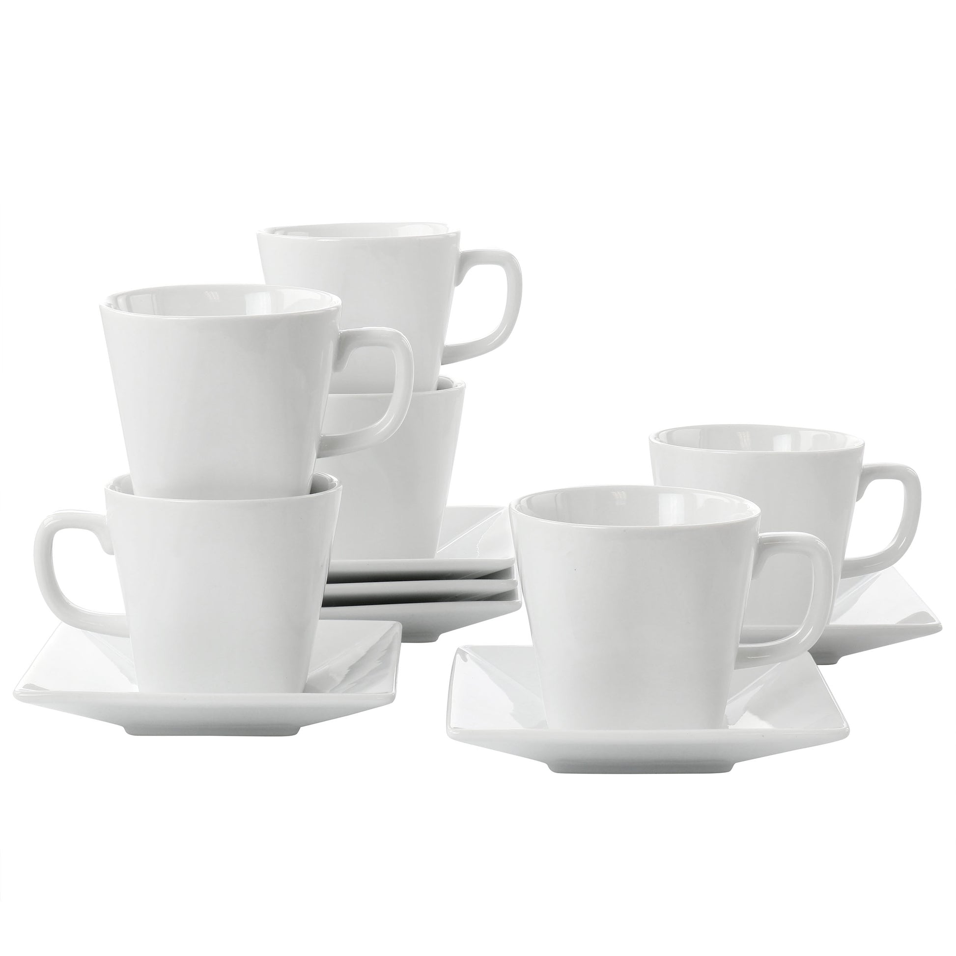 Our Table Simply White Fine Ceramic 6 Piece Square Cup & Saucer Set in White