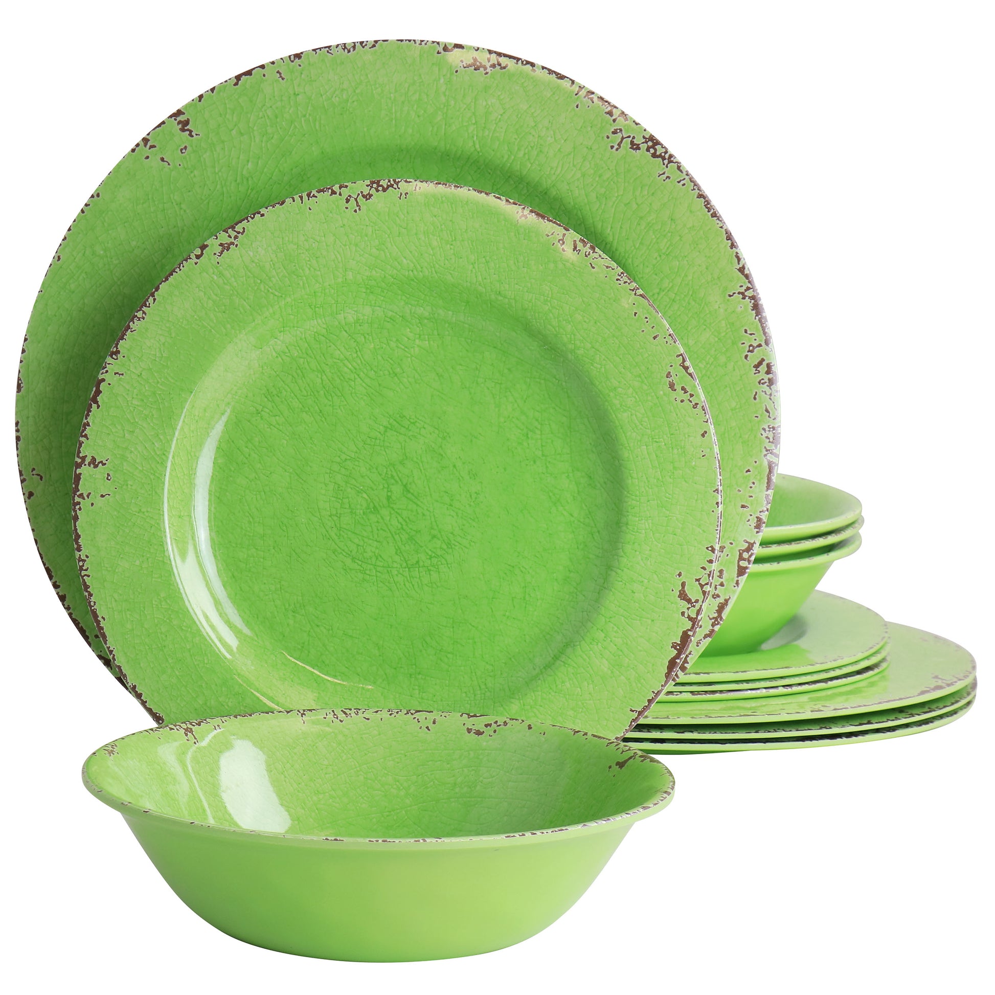 Laurie Gates California Designs Mauna 12 Piece Melamine Dinnerware Set in Crack
