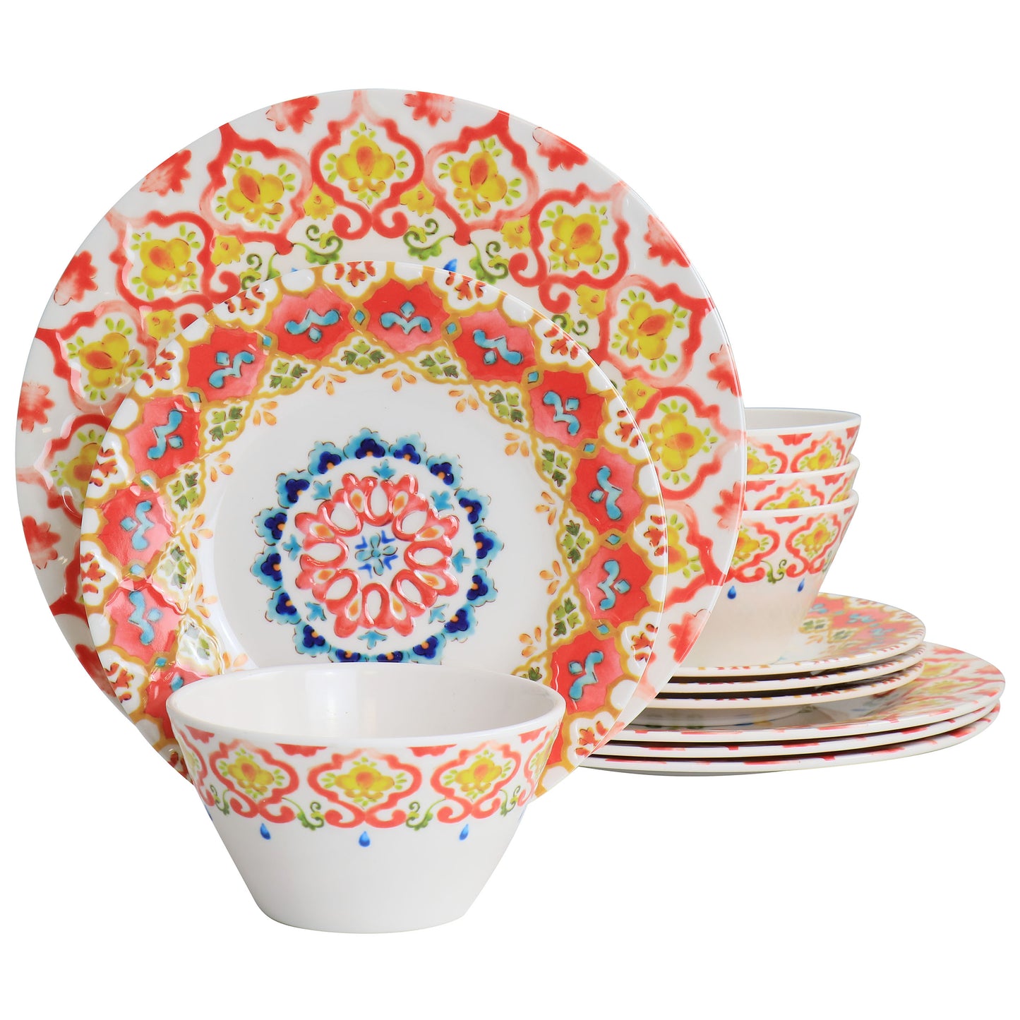 Laurie Gates California Designs Tamayo 12 Piece Melamine Dinnerware Set in Mult
