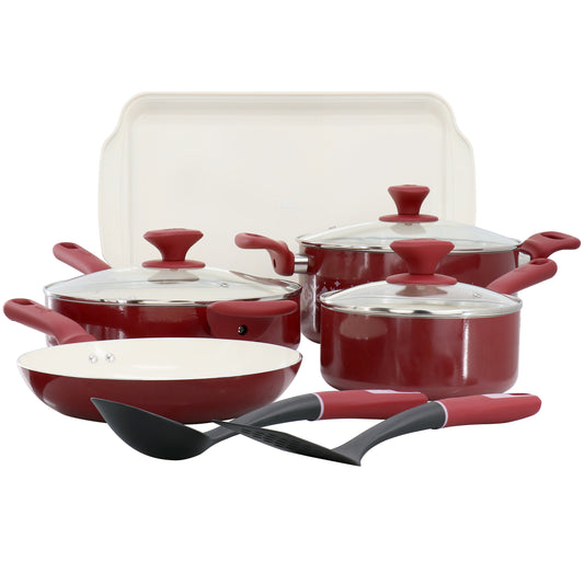 Spice By Tia Mowry Healthy 10 Piece Ceramic Nonstick Aluminum Cookware Set in M