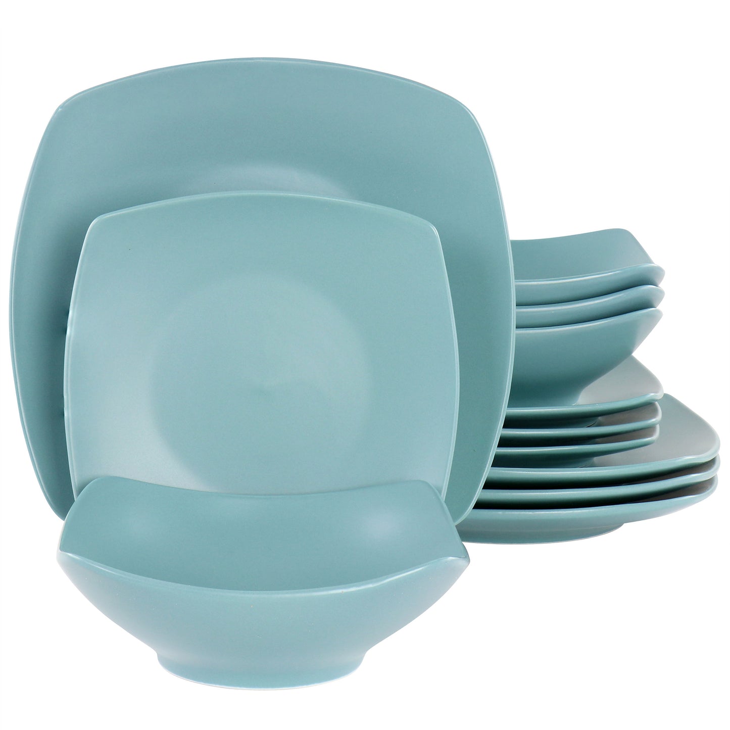 Gibson Home Zen Buffetware 12 Piece Square Fine Ceramic Dinnerware Set in Matte