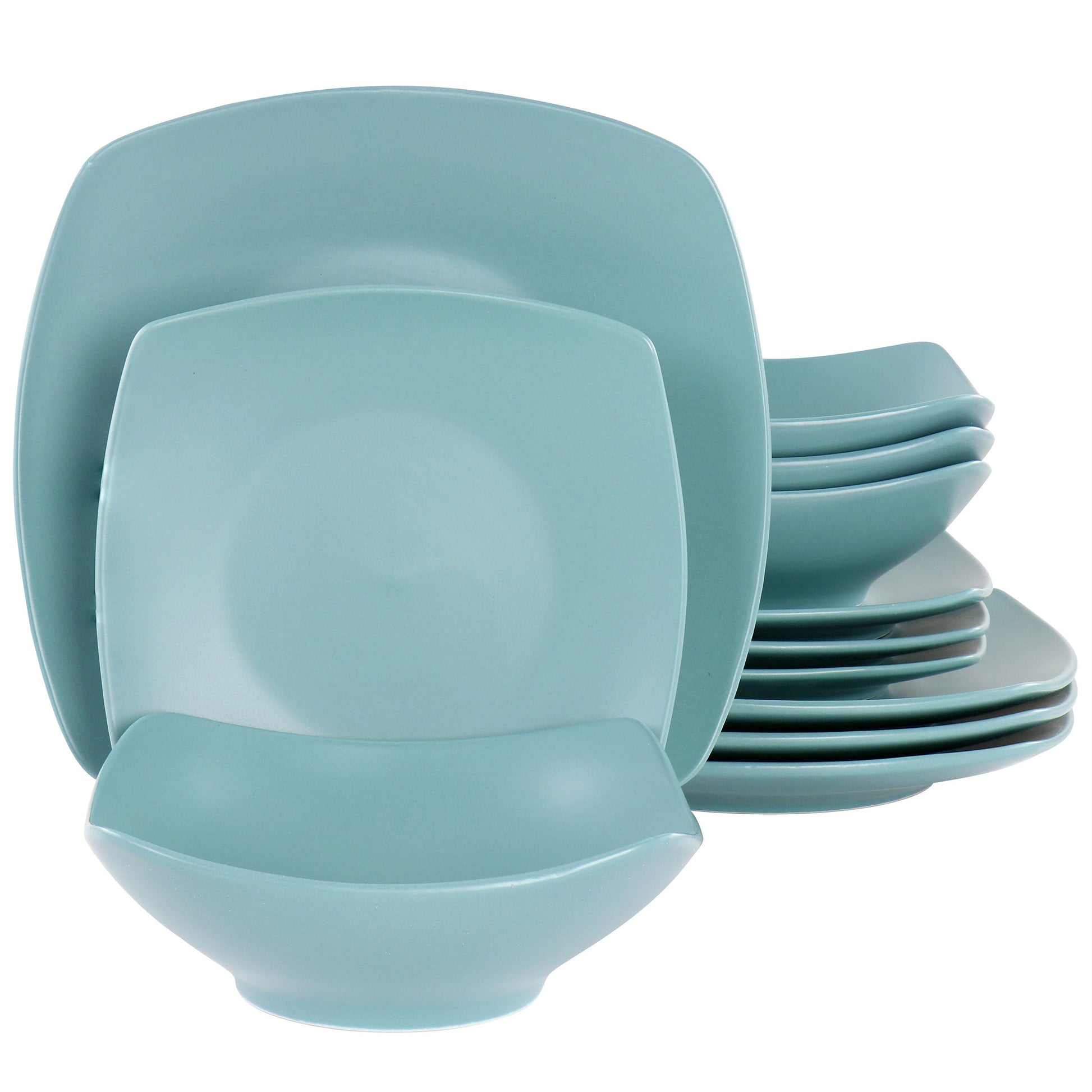 Gibson Home Zen Buffetware 12 Piece Square Fine Ceramic Dinnerware Set in Matte