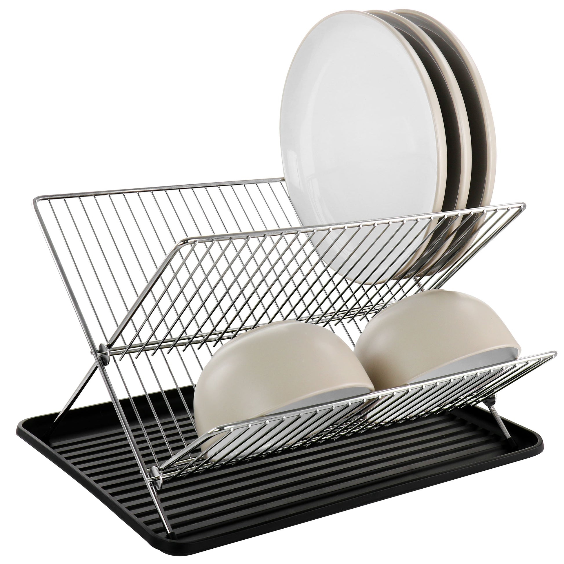 Gibson Home Fernsby 2 Tier 17" Folding Dish Rack Set in Black