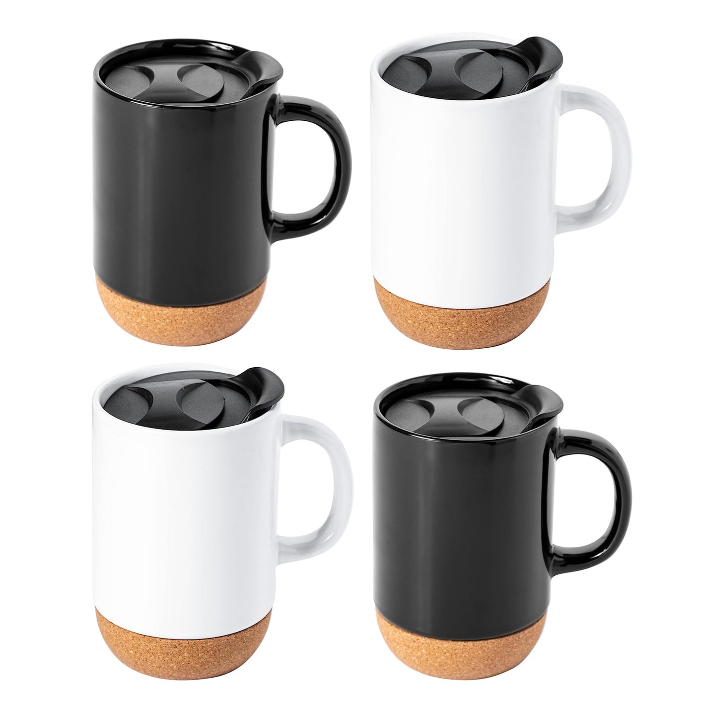Gibson Home Modani 4 Piece 16.5 oz Stoneware Travel Mug Set w Lid & Cork Base