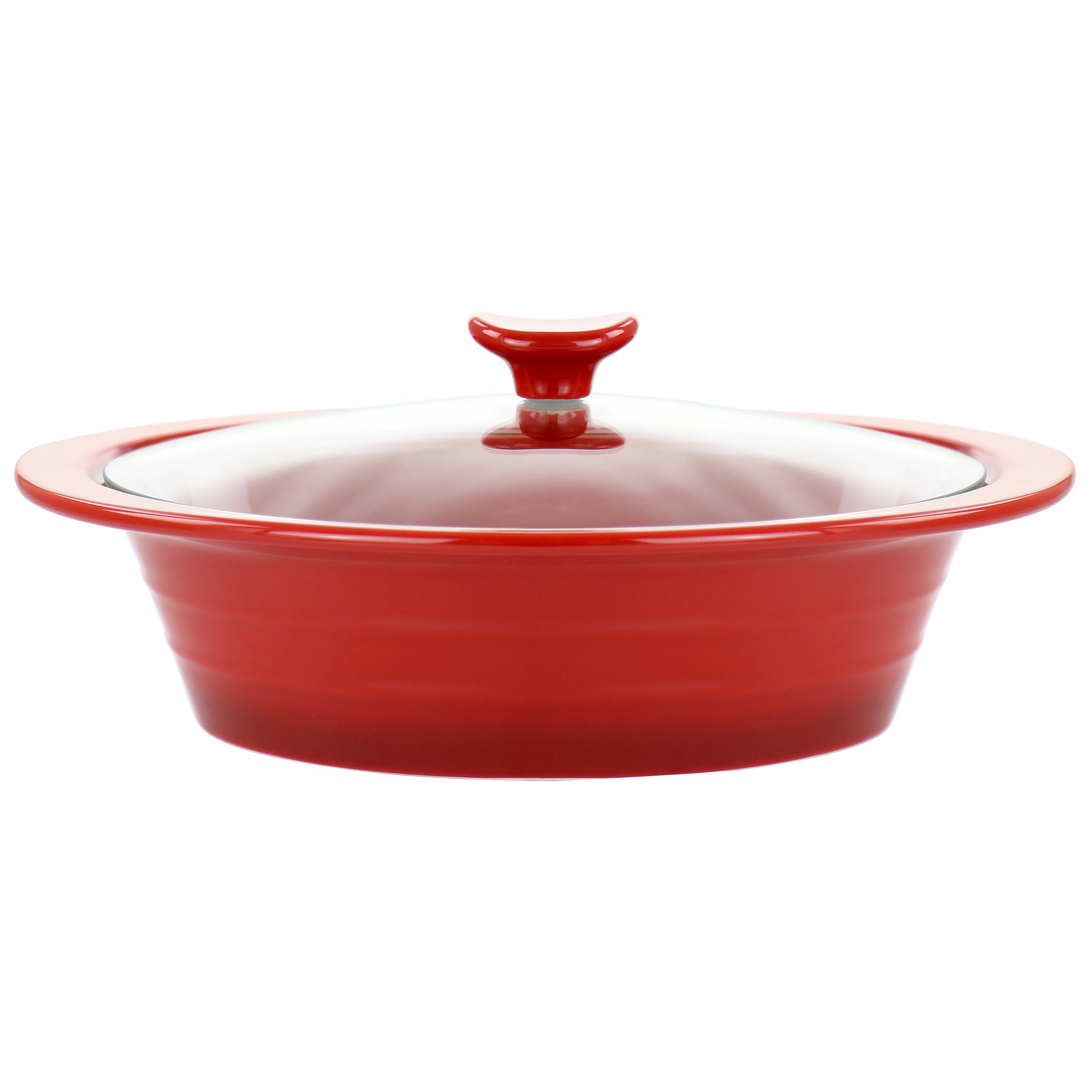 Crockpot Appleton 2 Quart Oval Stoneware Casserole Dish in Red w Glass Lid