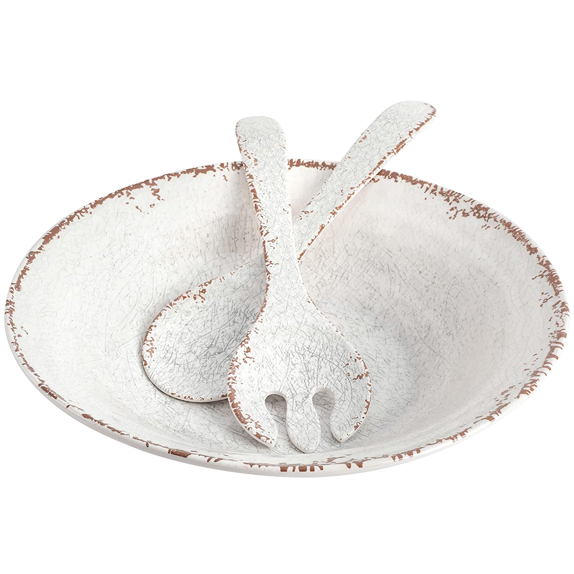 Laurie Gates Mauna 3 Piece Melamine Serving Bowl Set in White w Serving Utensil
