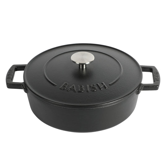 Babish 3 Qt Round Enameled Cast Iron Braiser Pan w Self-Basting Lid in Black