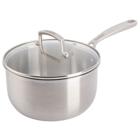 Babish 3.5 Qt Stainless Steel Tri-Ply Double Riveted Saucepan w Lid in Silver