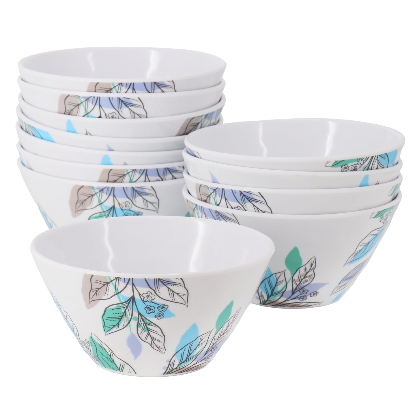 Gibson Home Tropical Sway Vineyard 12 Piece 6" Hammered Melamine Bowl Set in Bl