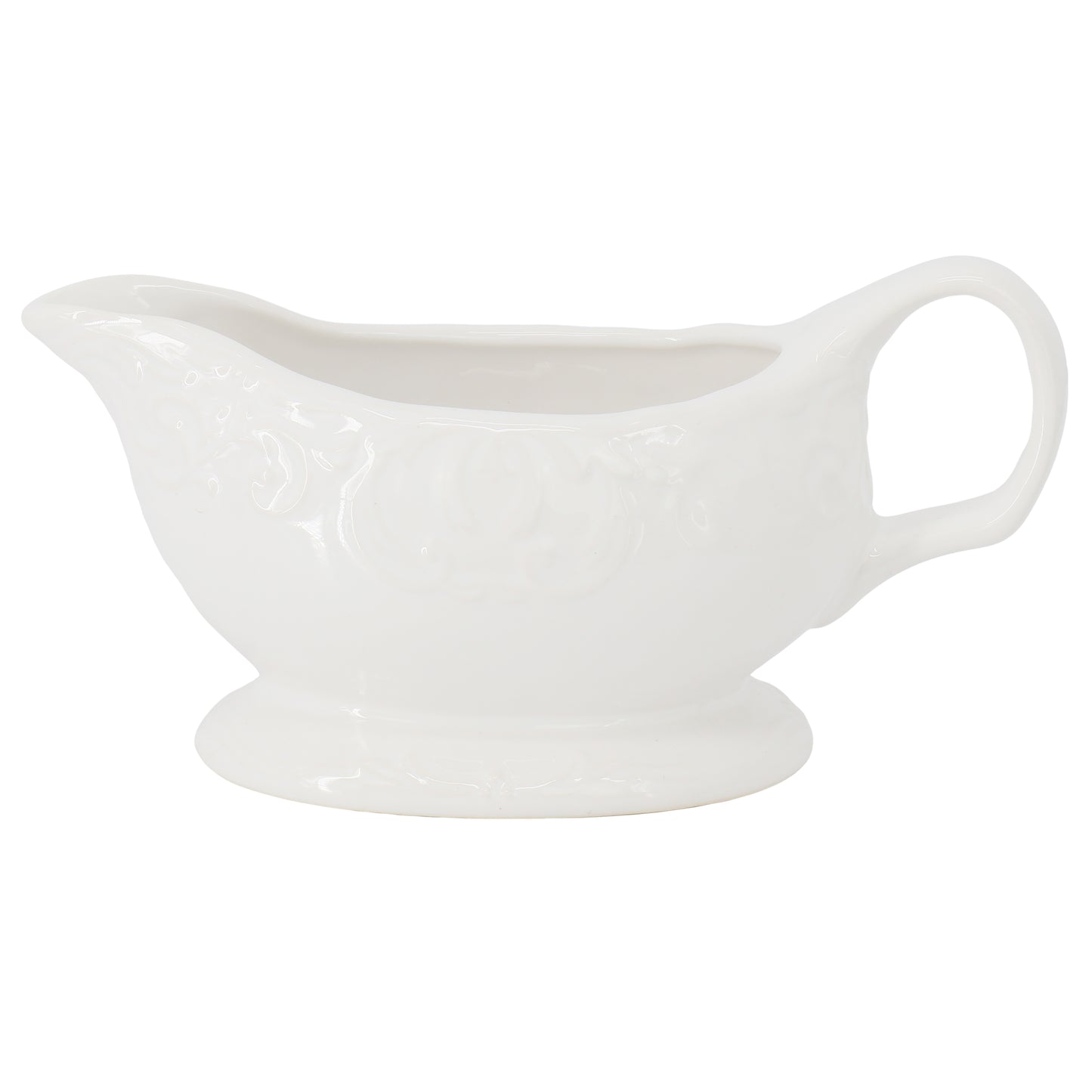 Gibson Home Bountiful Joy 15 oz Embossed Durastone Gravy Boat in White