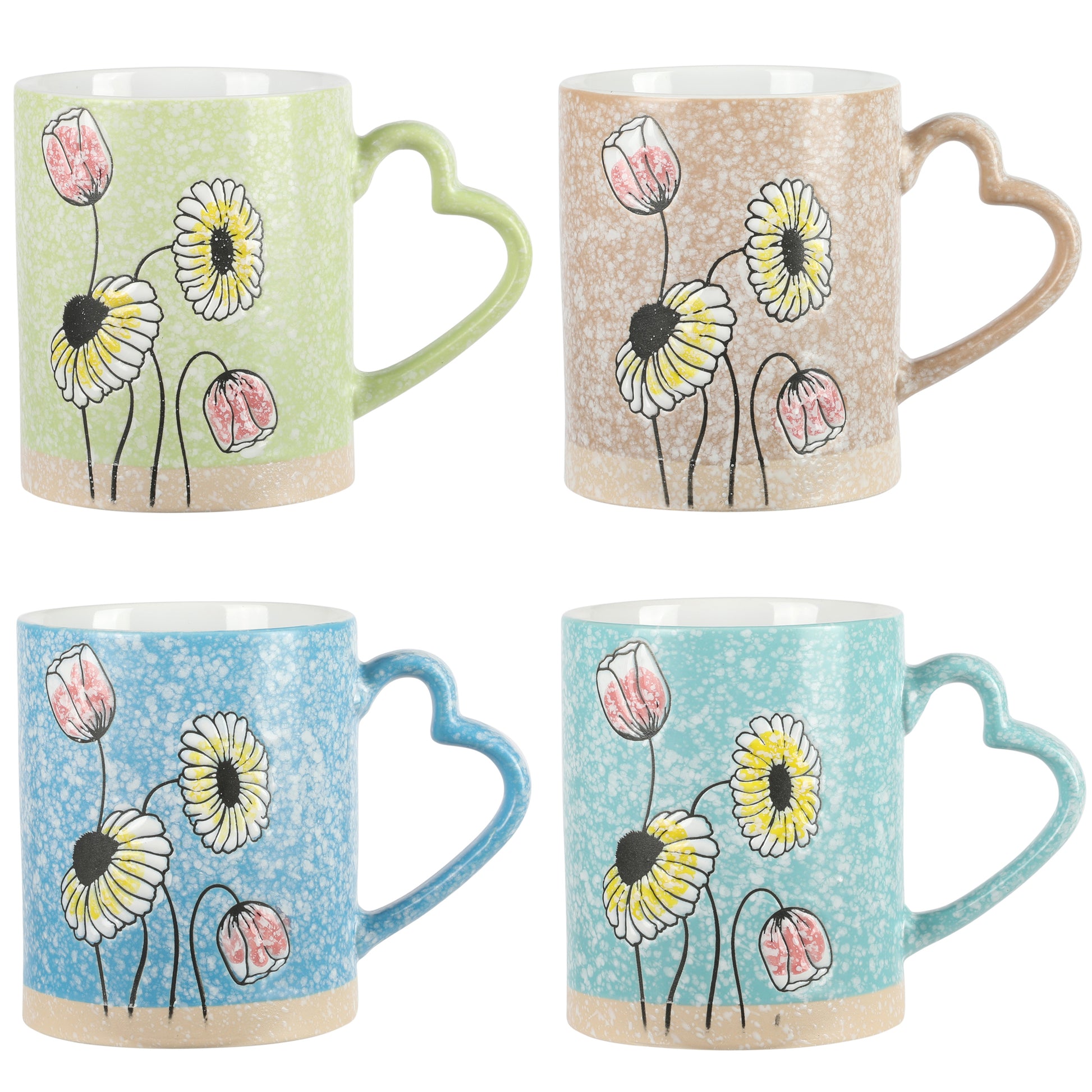 Gibson Home Sunbloom 4 Piece 15 oz Stoneware Mug Set in Assorted Colors