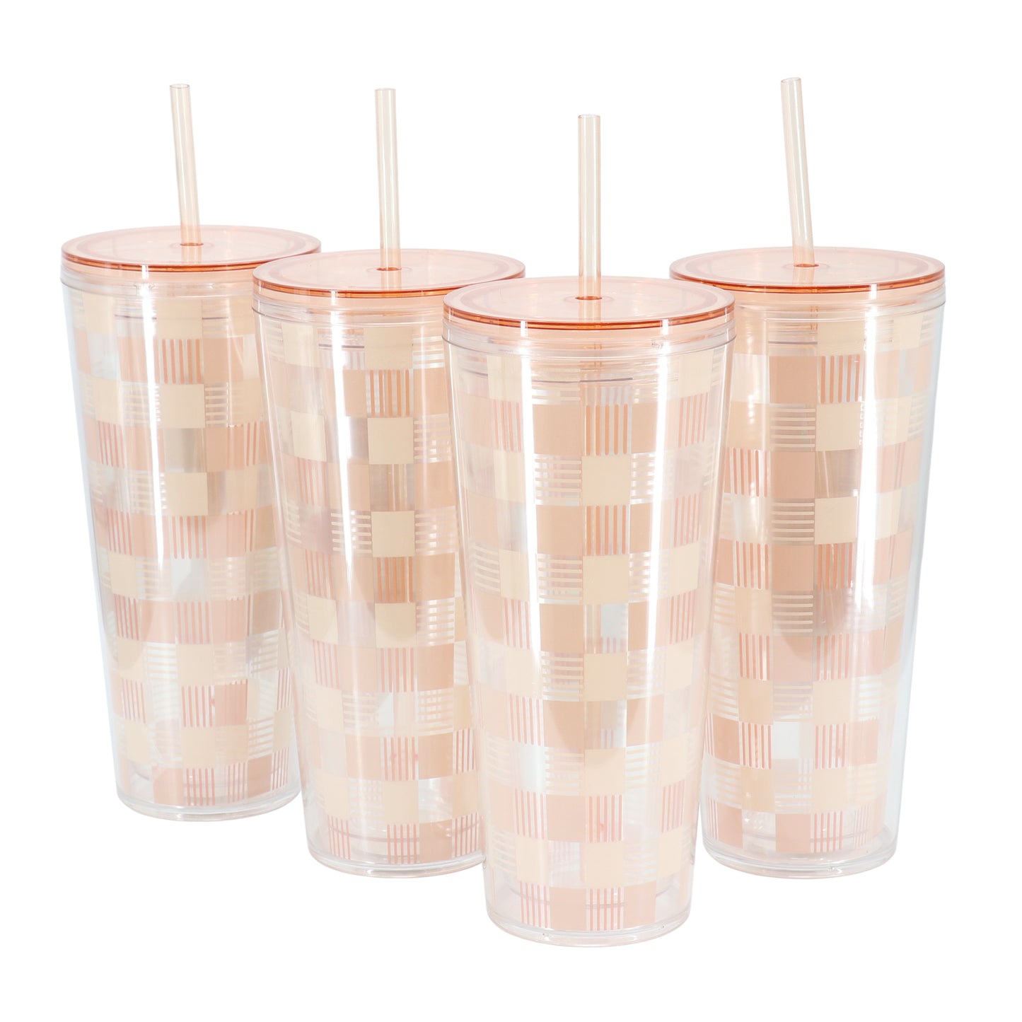Mr. Coffee Modern Euphoria 4 Piece 23 oz Plastic Tumbler w Straw & Lid Set in P