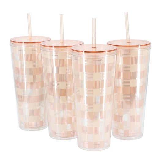 Mr. Coffee Modern Euphoria 4 Piece 23 oz Plastic Tumbler w Straw & Lid Set in P