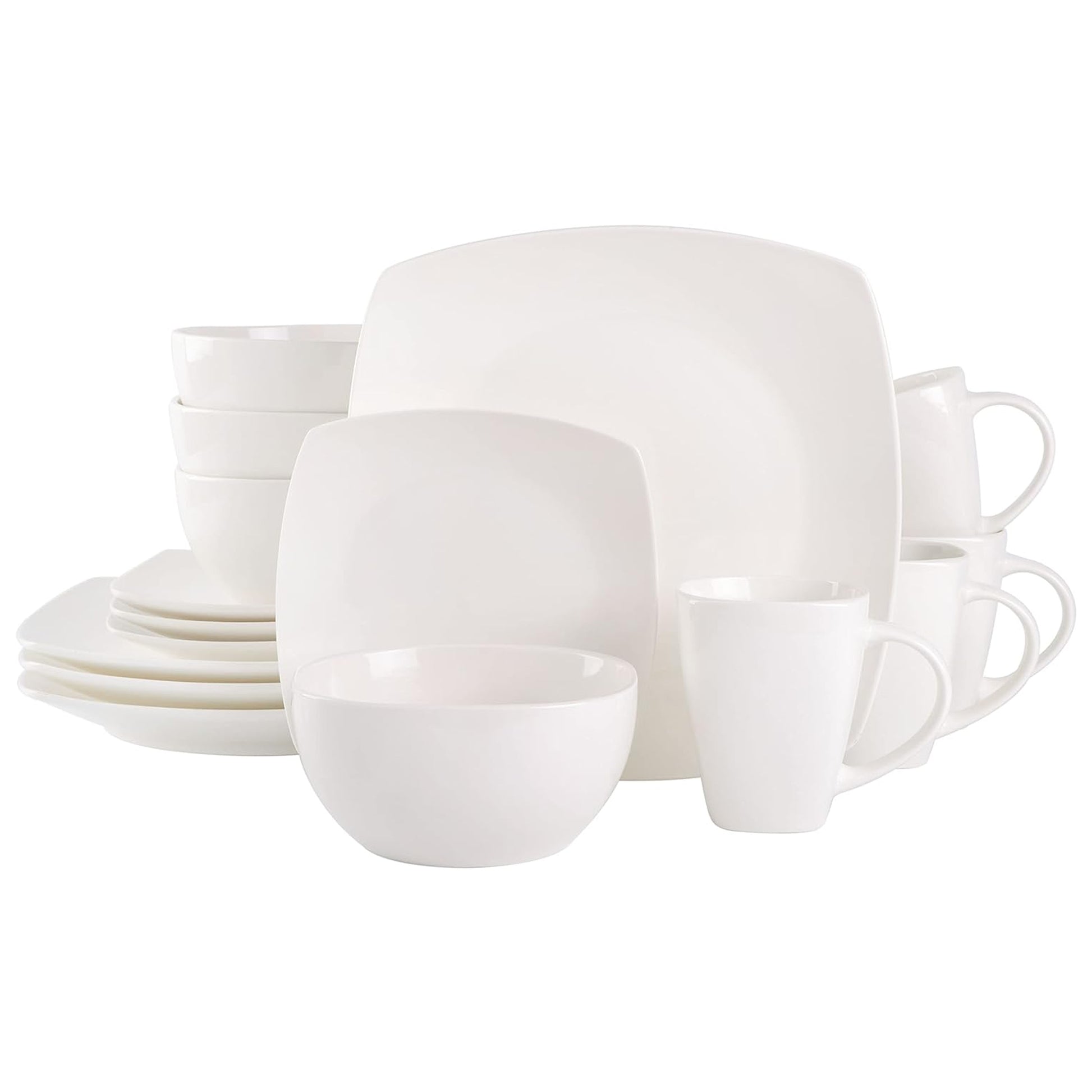 Gibson Soho Lounge 16 Piece Fine Ceramic Soft Square Stoneware Dinnerware Set i