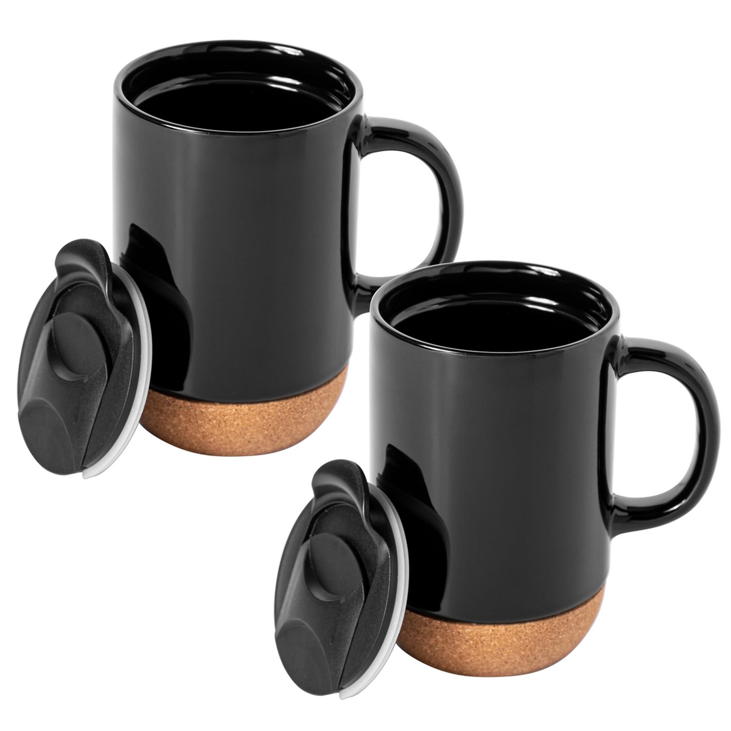 Gibson Home Modani 2 Piece 16.5 oz Stoneware Mug Set Black w Lid & Cork Base