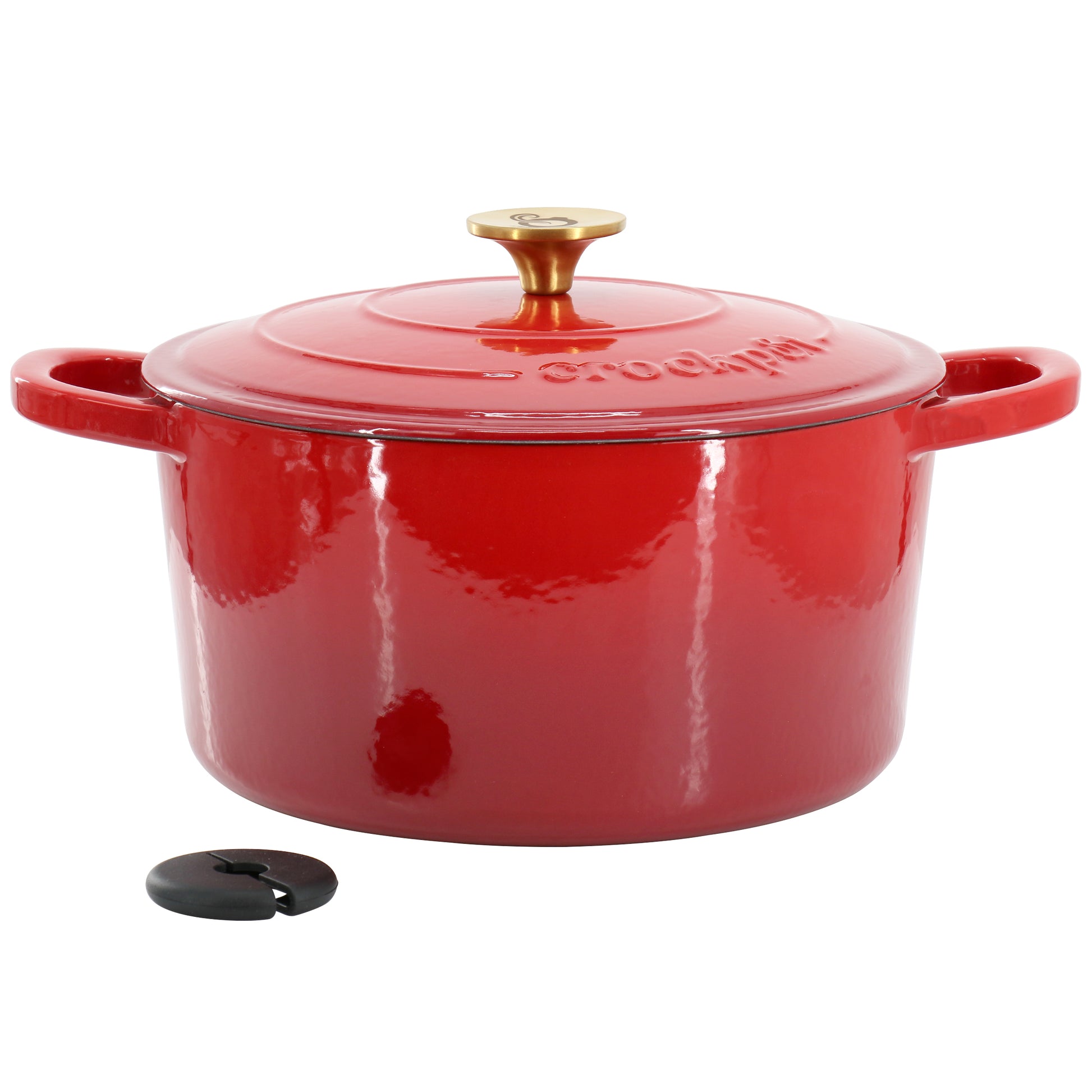 Crockpot Artisan 6 Quart Enameled Cast Iron Dutch Oven in Gradient Red w Gold Ha