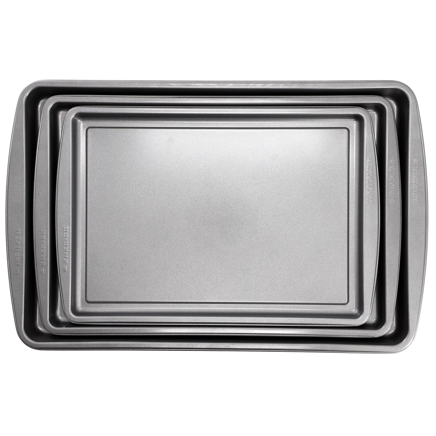 Gibson Home Love To Bake Nonstick Steel Jelly Roll 3 Piece Baking Sheet Set in