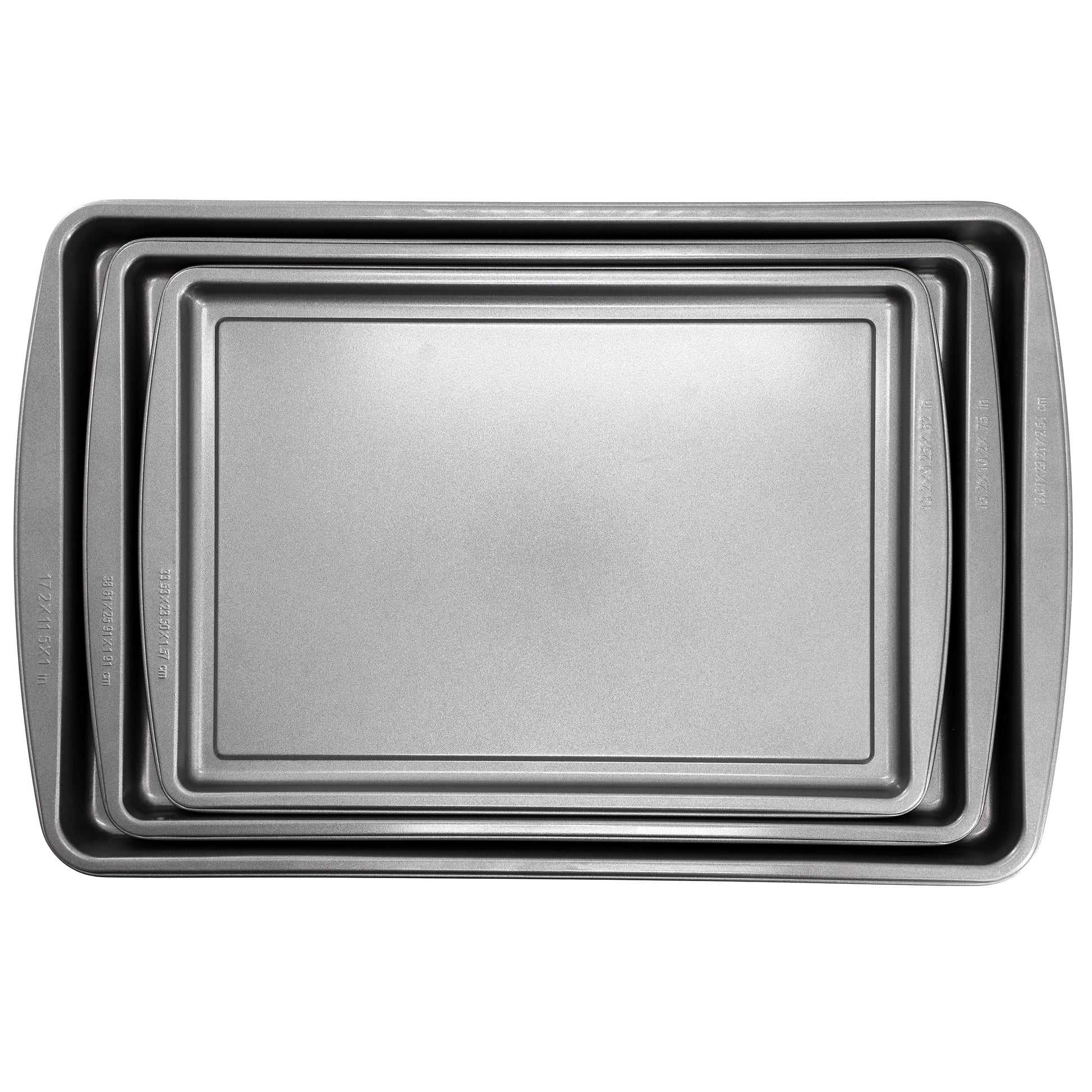 Gibson Home Love To Bake Nonstick Steel Jelly Roll 3 Piece Baking Sheet Set in