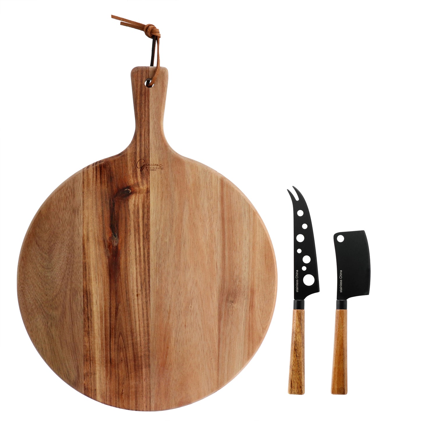 Gibson Elite 3 Piece Acacia Wood Charcuterie Serving Board & Cheese Knife Set i
