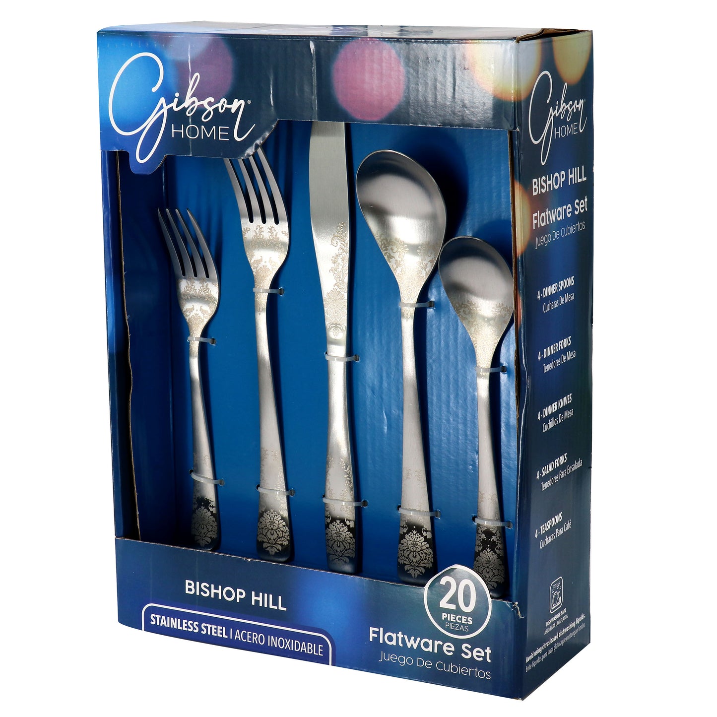 Gibson Home Bishop Hill 20 Piece Stainless Steel Floral Flatware Set in Matte S