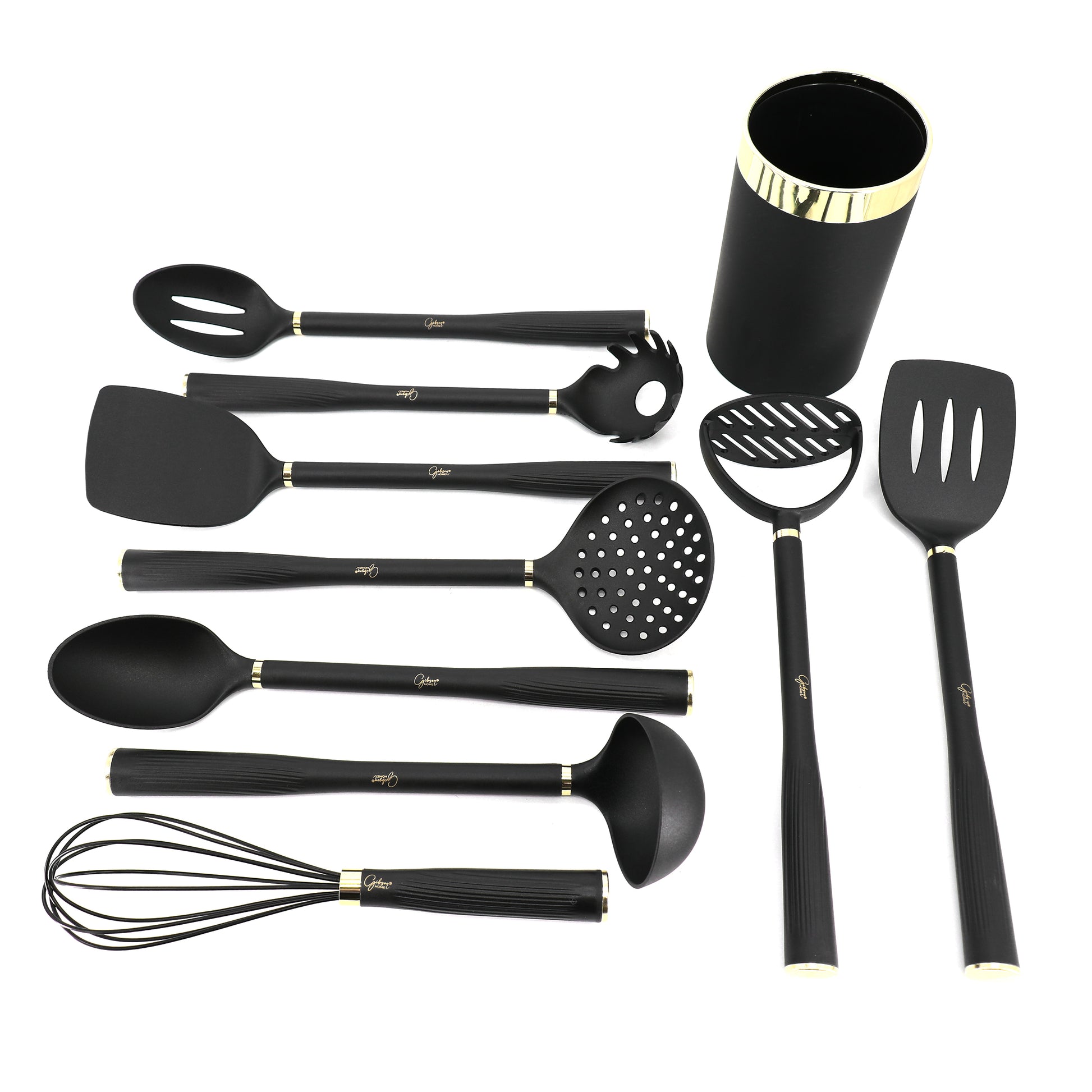 Gibson Home Hampsbridge 10 Piece Nylon Kitchen Tool Set & Utensil Crock in Blac
