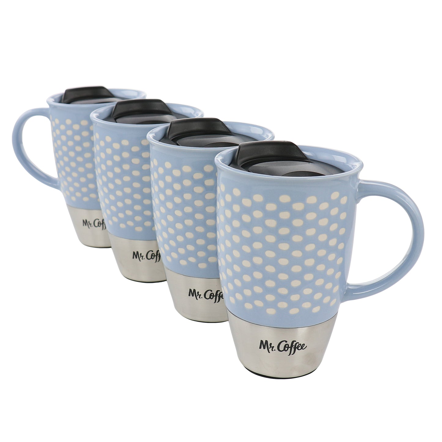 Mr. Coffee Coupleton Dot 4 Piece 15 oz Stoneware & Stainless Steel Travel Mug S