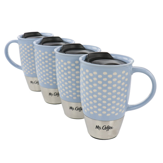 Mr. Coffee Coupleton Dot 4 Piece 15 oz Stoneware & Stainless Steel Travel Mug S