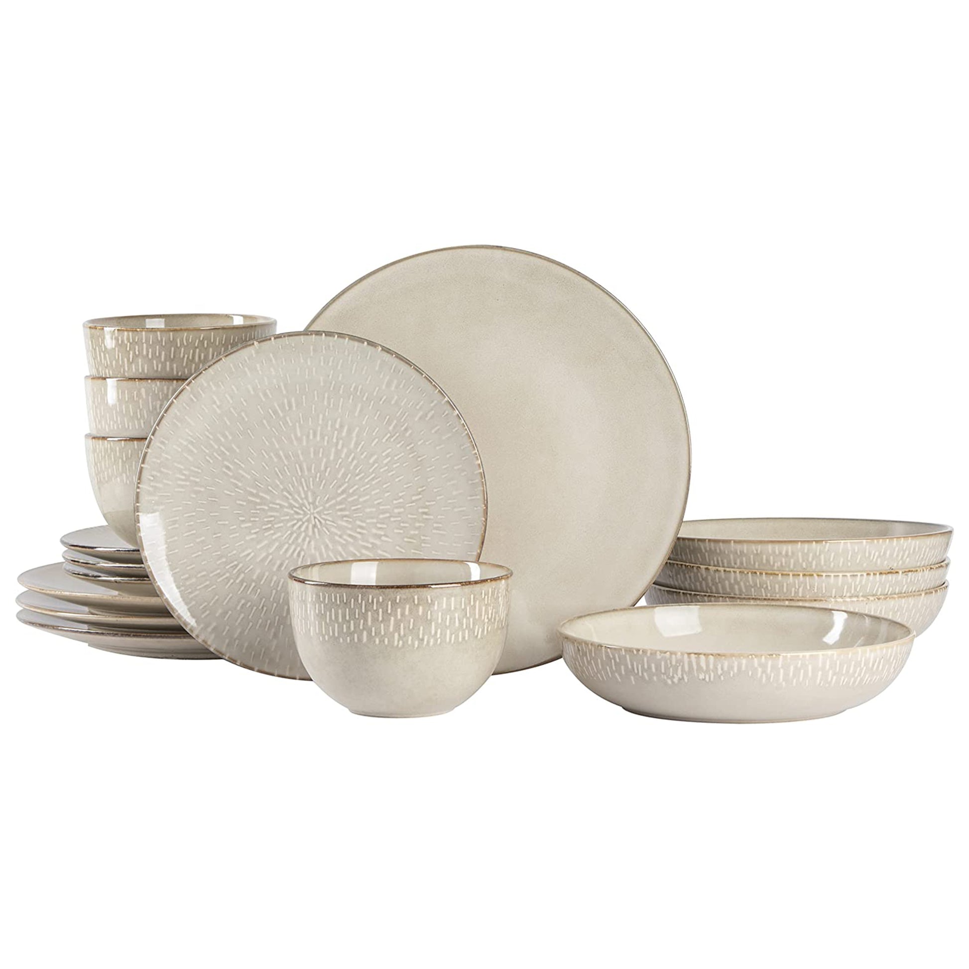 Gibson Elite Matisse 16 Piece Stoneware Dinnerware Set in Cream w Reactive Glaz