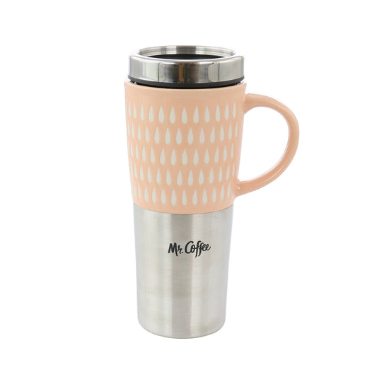 Mr. Coffee Travertine 16 oz Stoneware & Stainless Steel Travel Mug w Lid in Lig