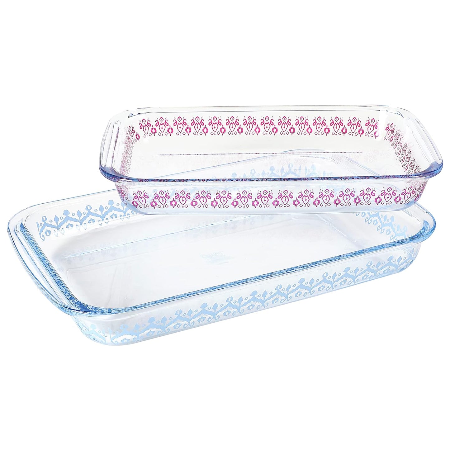 Spice By Tia Mowry 2 Piece 3.1 Qt & 2.3 Qt Glass Baker Set in Blue & Pink