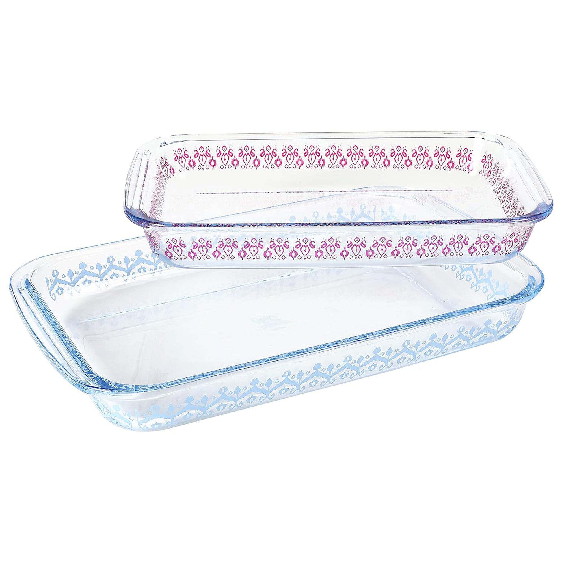 Spice By Tia Mowry 2 Piece 3.1 Qt & 2.3 Qt Glass Baker Set in Blue & Pink